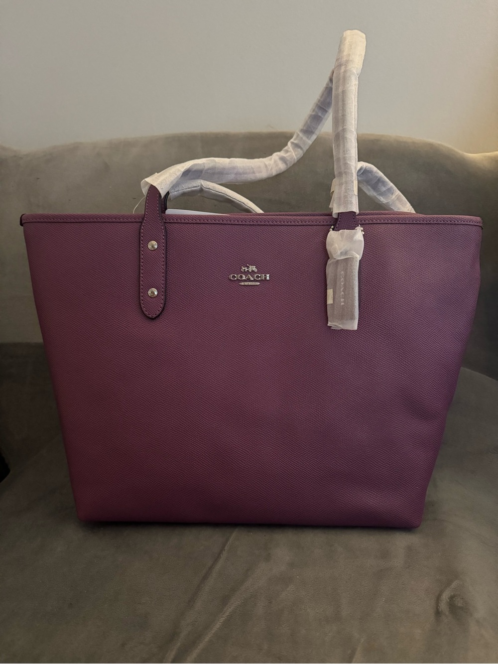 Coach Plum Leather Tote with Silver Logo Hardware